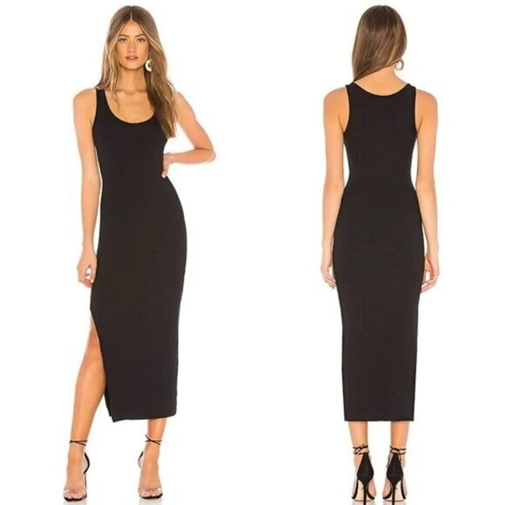 LOVERS + FRIENDS Matriarch Midi Dress Black Leg Slit Stretch Small EUC